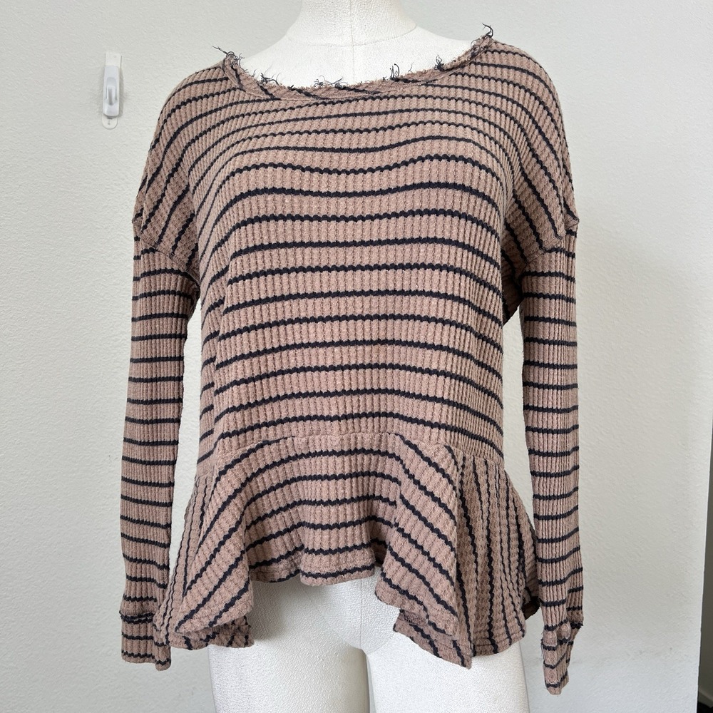 We The Free Womens Waffle‎ Knit Long Sleeve Top Shirt Sz Medium Slouchy Beach